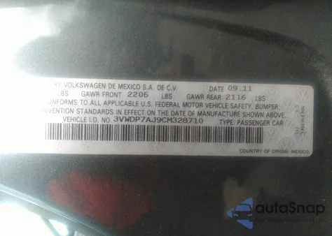 2012 Volkswagen Jetta Sedan Se from USA, damaged, VIN 3VWDP7AJ9CM328710